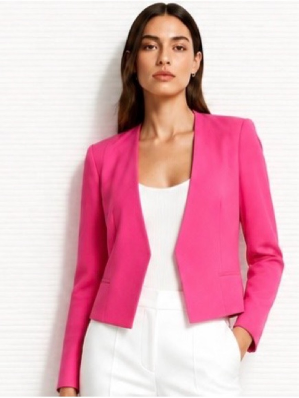 REBECCA TAYLOR Anthropologie Blazer Jacket Pink Cropped Lined Sz 6